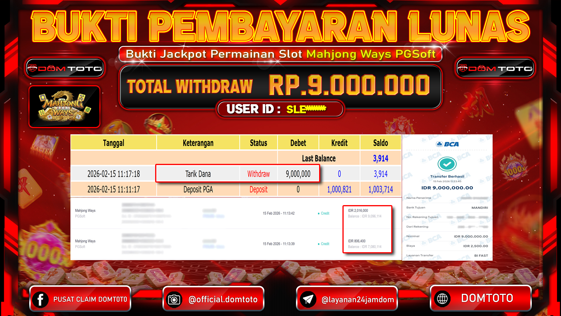 JACKPOT SLOT Mahjong Ways PGSoft 15 FEBRUARI 2026